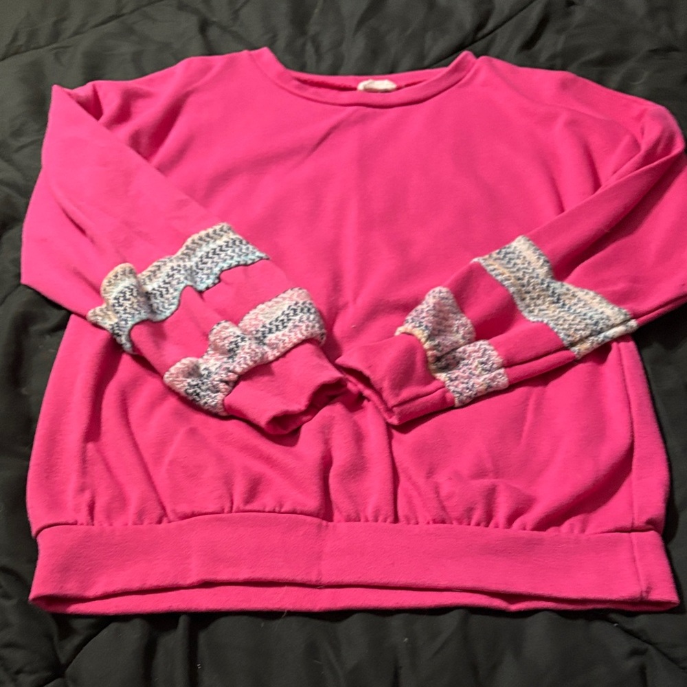 Lovely Melody Pink Sweatshirt with Knit Sleeve Details